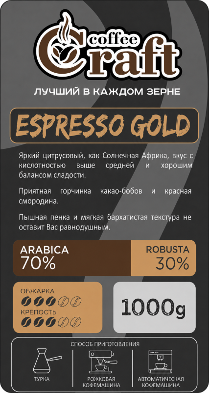 Кофе в зернах ESPRESSO (Эспре́ссо) GOLD - фото товара 2